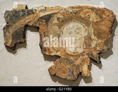 Im Mittelalter. Zentralasien. Seidenstraße. Göttin Integralhelm. Wandmalerei. Kleben Sie Farbe auf trockenen Löss Pflaster. Frühen 9. c. Kalai Kahkaha. Palast. (Bunjikant, Hauptstadt von Usturushan, Tadschikistan). Kleiner Festsaal (Kammer 4). Ostwand, obere registrieren. Die Eremitage. Sankt Petersburg. Russland. Stockfoto