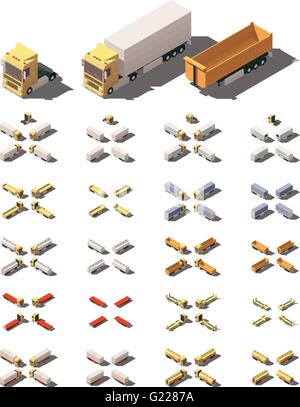 Vektor isometrische LKW mit Auflieger-Icon-set Stock Vektor