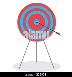 Mitten im Bullseye. Pfeil im Ziel. Ziel und Dart, Pfeil und Bullseye-Symbol. Bullseye Ziel und Dart Board am Ziel. VEC Stockfoto