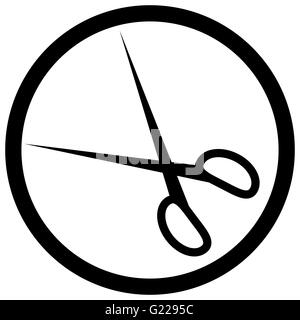 Scheren-Symbol schwarz weiß. Friseur-Werkzeug Schere zu unterzeichnen. Flaches Design Vektorgrafik Stockfoto