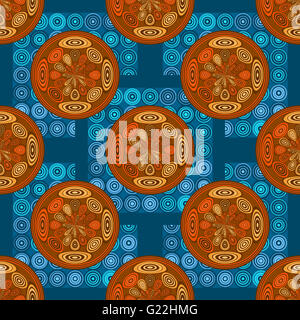 Orange und blaue geometrische Muster mit Kreisen. Algorithmische digitale Kunst. Stockfoto