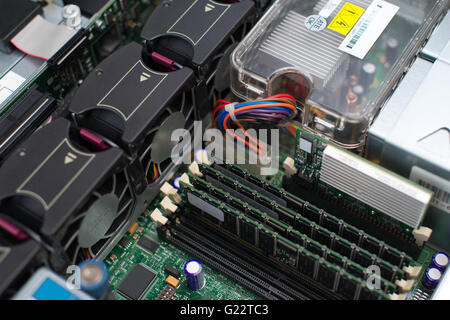 Innenseite des Server-pc. Mainboard und RAM-Speicher. Stockfoto