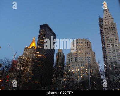 New York City Madison Square. State Farm und MetLife Versicherungsgesellschaften besetzen traditionell diese Gebäude auf der Madison Avenue Stockfoto