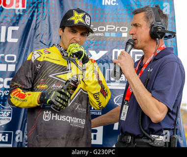 Rancho Cordova, CA. 21. Mai 2016. Pilot Jason Anderson Championships im Lucas Oil Pro Motocross Championship 450 Klasse Podium in Hangtown Motocross Classic Rancho Cordova, CA Thurman James/CSM/Alamy Live News Stockfoto