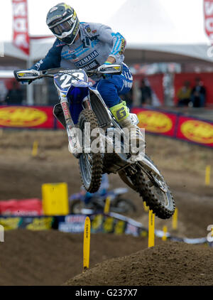 Rancho Cordova, CA. 21. Mai 2016. # 23 lief Aaron Plessinger eine gute Zeit im qualifying bei der Lucas Oil Pro Motocross Meisterschaft 250 Klasse Praxis in Hangtown Motocross Classic Rancho Cordova, CA Thurman James/CSM/Alamy Live News Stockfoto