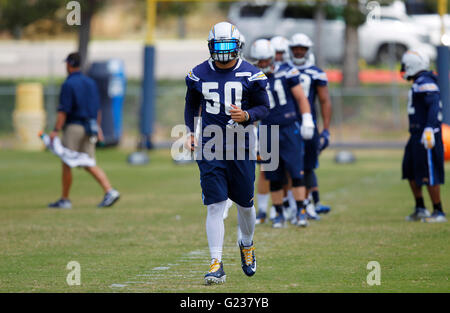 San Diego, CA, USA. 23. Mai 2016. SAN DIEGO, CA - 23. MAI 2016 - | San Diego Chargers Manti Te'o läuft während einer Praxis. | Die Ladegeräte hielt die erste von 10 OTAs '' organisierten Team-Aktivitäten '' wo die Offensive gegen die Verteidigung gehen kann. © K.c. Alfred/San Diego Union-Tribune/ZUMA Draht/Alamy Live-Nachrichten Stockfoto