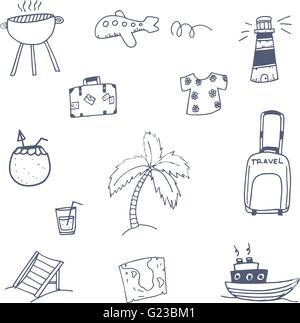Reise set Symbol doodle Stock Vektor