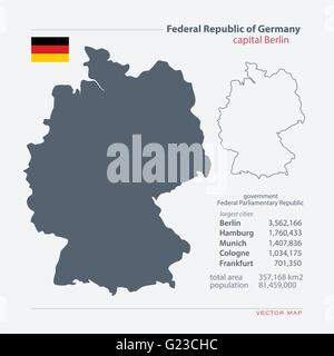 Der Bundesrepublik Deutschland isoliert Karten und offizielle Flaggen-Symbol. Vektor-deutsche politische Kartensymbole mit allgemeinen Informationen. EU Stock Vektor