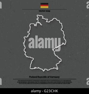 Der Bundesrepublik Deutschland Karte Umriss und offizielle Flaggensymbol über Grunge Hintergrund. Vektor-deutsche politische Karte 3d illustrati Stock Vektor