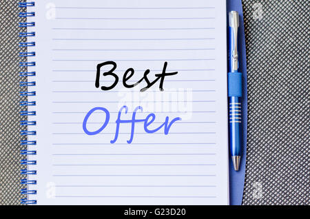 Beste Angebot Text Konzept schreiben auf notebook Stockfoto
