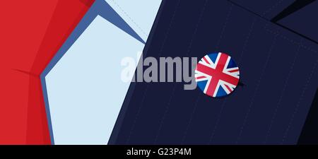Großbritannien Flagge Anstecknadel auf Mannes Anzug Jacke Revers. Transparenz verwendet. EPS10 Datei. Stock Vektor