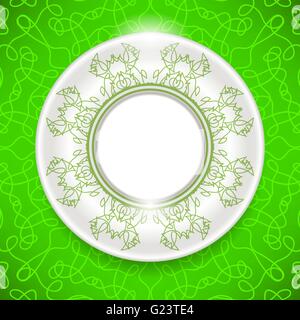 Ornamentale Keramikplatte auf grünem Hintergrund. Stock Vektor