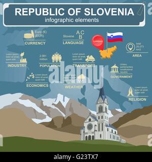 Slowenien-Infografiken, statistische Daten, Sehenswürdigkeiten. Vektor-illustration Stock Vektor