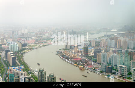 Luftaufnahme des Huangpu-Flusses in Shanghai Stockfoto