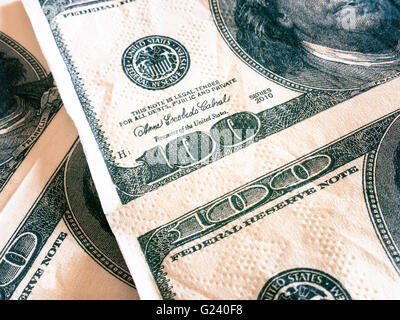 Nahaufnahme von Vereinigte Staaten Währung, 100 Dollar Bill, USA Stockfoto