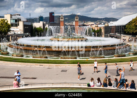 Der magische Brunnen von Montjuic (Font Magica de Montjuic) von Carles Buigas, Barcelona, Katalonien, Spanien. Stockfoto