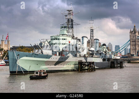 HMS Belfast Museum Kriegsschiff, South Bank, Southwark, London, England. Stockfoto