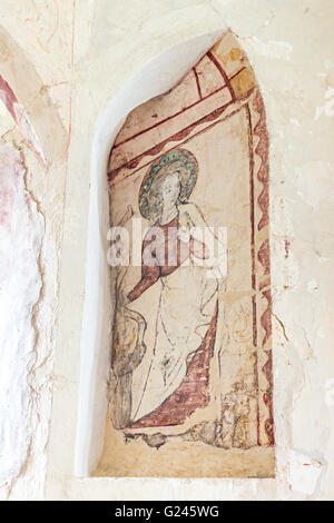 Malerei von Str. Catherine von Alexandria, Schutzpatron der Lehrer im Alkoven in Hailes Kirche, Gloucestershire, England, UK Stockfoto