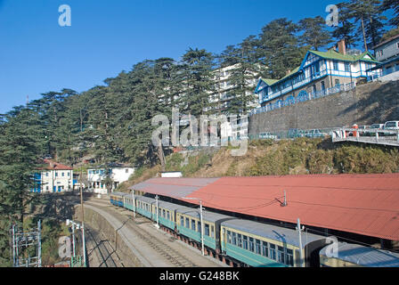 Kalka-Shimla Schmalspurbahn Berg Zug an der Station Shimla, Himachal Pradesh, Indien Stockfoto