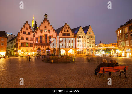 Römer, Rathaus auf dem Römerberg bei Nacht, Frankfurt Am Main, Hessen, Germany Stockfoto