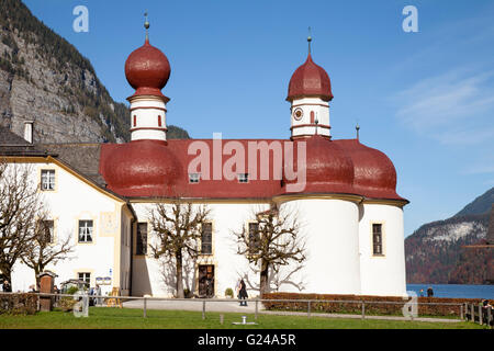 Wallfahrt Kirche von St. Bartholomä bin Königssee, Landkreis Berchtesgadener Land, Upper Bavaria, Bavaria, Germany Stockfoto