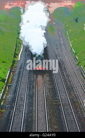 1940er Jahre British Rail Art Standbild von The Flying Scotsman dämpfen, die Lesung Meerenge in Richtung Reichskolonialamtes, Thames Valley, Stockfoto