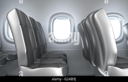 Flugzeug-Innenausstattung, Sitze, Fenster Stockfoto