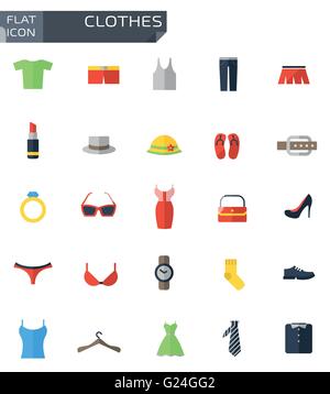 Vektor flache Kleiderset Symbole Stock Vektor