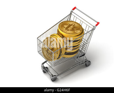 Konzept der gekauften Bitcoins In den Warenkorb legen. 3D Illustration. Stockfoto