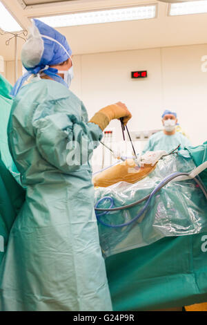 Operative Laparoskopie und Hysteroskopie Exploration hier, Behandlung der Endometriose, Krankenhaus in Limoges, Frankreich. Stockfoto