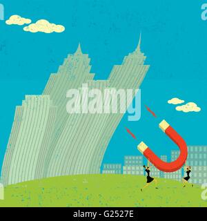 Gewinnung neuer Business Geschäftsleute nutzen einen grossen Magneten, um neue Unternehmen zu gewinnen. Stock Vektor