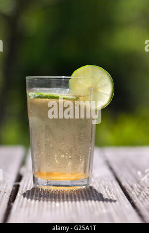 Glas Mineralwasser mit frischen Limetten Stockfoto
