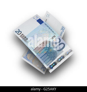 20 Euro-Scheine isoliert auf weiss. Quadratisches format Stockfoto