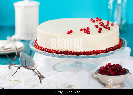 Preiselbeeren, Heidelbeeren Torte, Mousse Torte, Käsekuchen Stockfoto