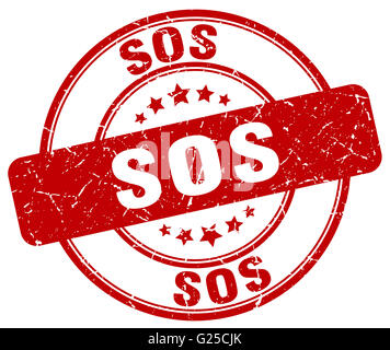 SOS-rote Grunge Runde Vintage Stempel Stockfoto