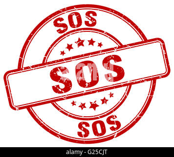 SOS-rote Grunge Runde Vintage Stempel Stockfoto