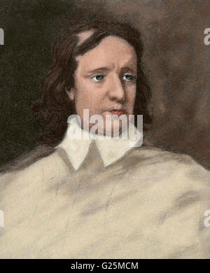 Oliver Cromwell (1599-1658). Englischen Militär und Politiker. Porträt. Gravur. des 19. Jahrhunderts. Farbige. Stockfoto