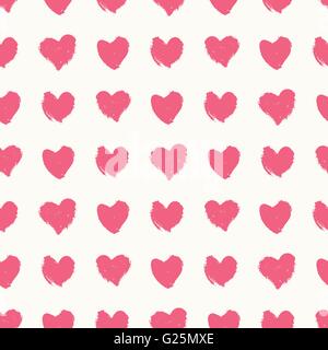 Hand gezeichnet nahtlose Muster mit Herzen in Pink auf cremefarbenen Hintergrund. Modernes und stilvolles romantisches Design Plakat, Verpackung Stock Vektor