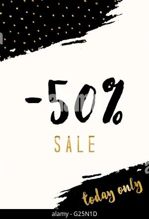 Abstrakte Komposition in Gold, weiß und schwarz. Moderne typografische Gestaltung Verkaufsposter, Flyer, Broschüre Design. Stock Vektor