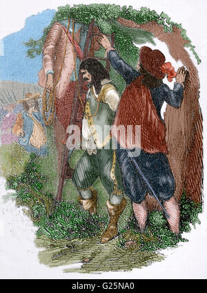 Armand Charles De La Porte, Duc De La Meilleraye (1632-1713). Französischer general, Grand Master und Kapitän-General der Artillerie. La Meilleraye befiehlt die Gesandten aus Bordeaux, gehängt zu werden. Gravur. des 19. Jahrhunderts. Farbige. Stockfoto