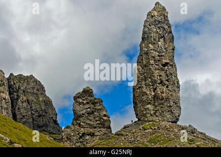 Nadel-Rock The Old Man of Storr, eine Stoir Bodach, Halbinsel Trotternish, Isle Of Skye, Schottland, Vereinigtes Königreich Stockfoto