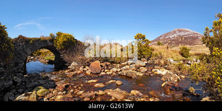 Vergiftete Glen alte Brücke und Mount Errigal in der Derryveagh Bergkette Dunlewy County Donegal Ireland Stockfoto