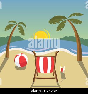 Flache Landschaft - Strand Sonnenuntergang. Vektor-Illustration-format Stock Vektor