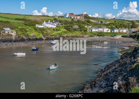 Strand bei Abercastle auf der Küste von Pembrokeshire Coast National Park, West Wales. Blick zurück auf die Abercastle aus Pembrokeshire Coast Path. Stockfoto