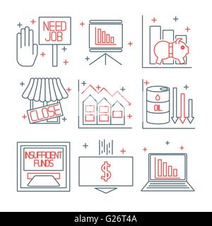 Stellen Sie Icons über ein Thema von Wirtschaftskrise Stock Vektor