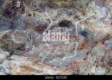 Alten Aborigines Höhlenmalereien bekannt als "Rock Art" finden Sie unter Mount Borradaile, West-Arnhemland, Northern Territory, Australien Stockfoto