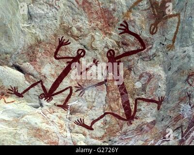 Alten Aborigines Höhlenmalereien bekannt als "Rock Art" finden Sie unter Mount Borradaile, West-Arnhemland, Northern Territory, Australien Stockfoto