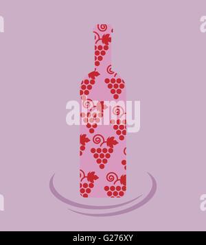 Wein Verkostung Karte, eine Flasche mit Trauben Schild über einem lila Hintergrund. Digitale Vektorgrafik. Stock Vektor