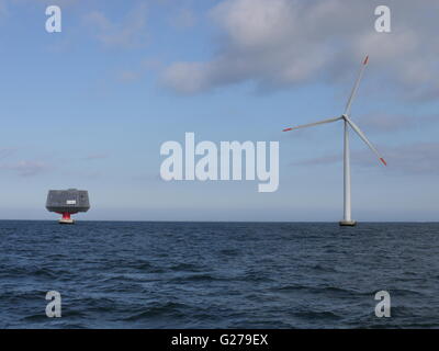 Off Shore Windkraftanlage und Umspannwerk in Süden von Dänemark für nachhaltige Stromerzeugung Stockfoto