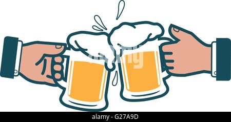 Geschäftsleute halten Gläser Bier und toasten. Geschäftsmann-Ikone, die mit Bier toast. Applaus mit Bierbecher. Vektorabbildung Stock Vektor